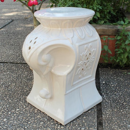 International Caravan Contemporary Elephant Ceramic Garden Stool, Antique White Glaze OPG-074-AW